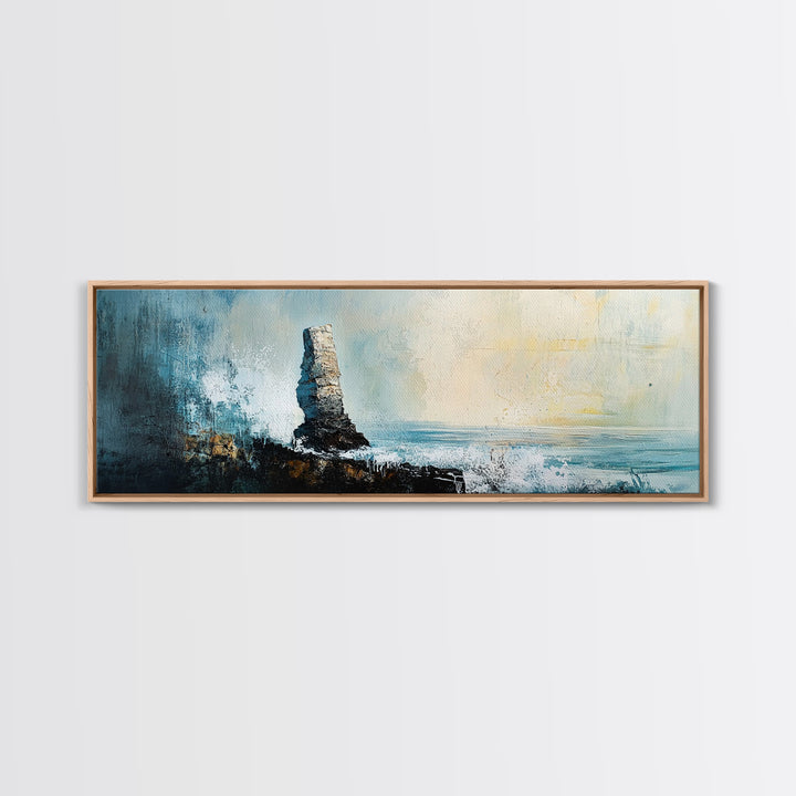 Dramatic Ocean Waves Framed Canvas Print, Moody Seascape Wall Art, Stormy Coastal Painting, Nautical Home Decor, Minimalist Art