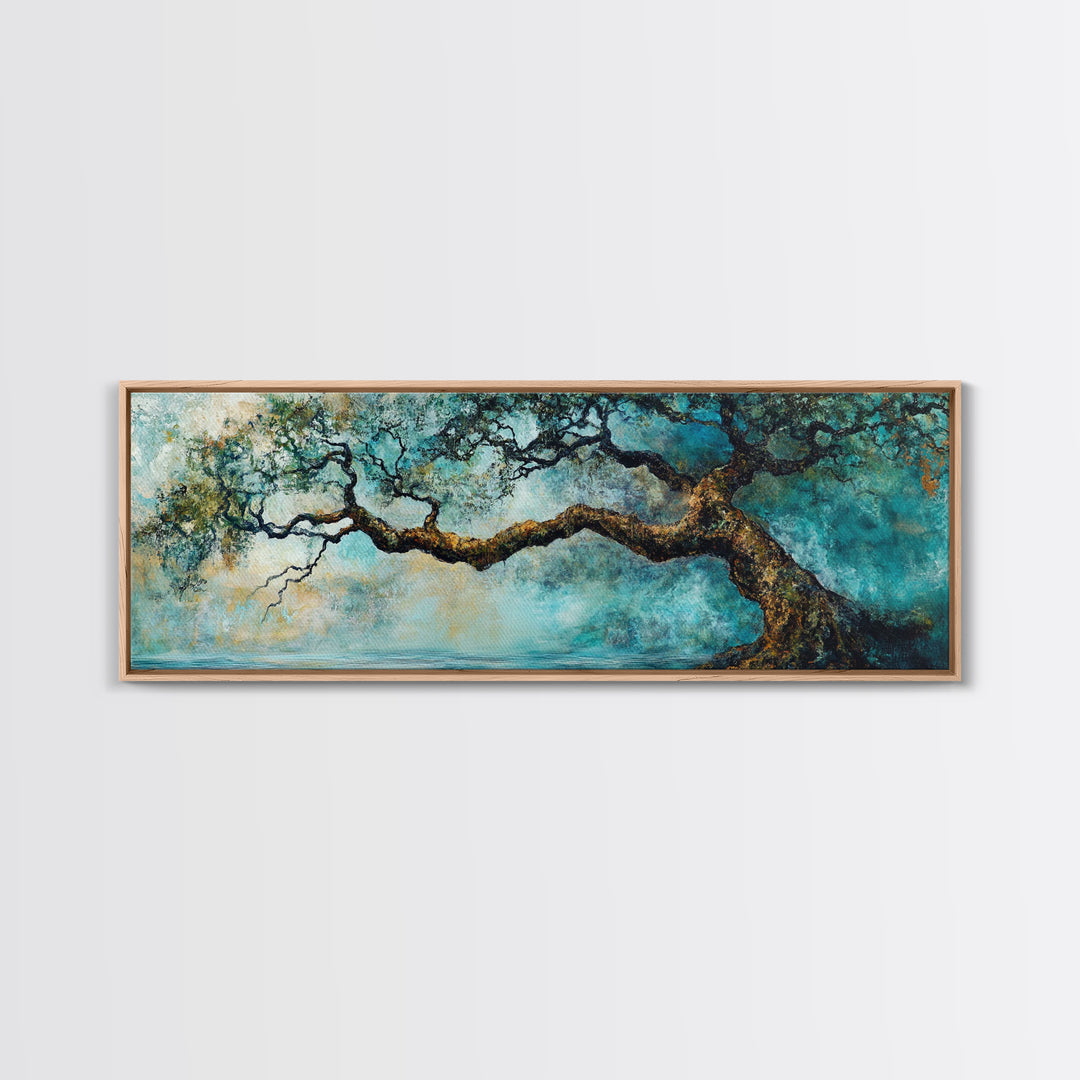 Ancient Oak Tree Framed Canvas Print - Moody Nature Wall Art, Dreamy Landscape Painting, Rustic Living Room Decor, Boho Tree Artwork