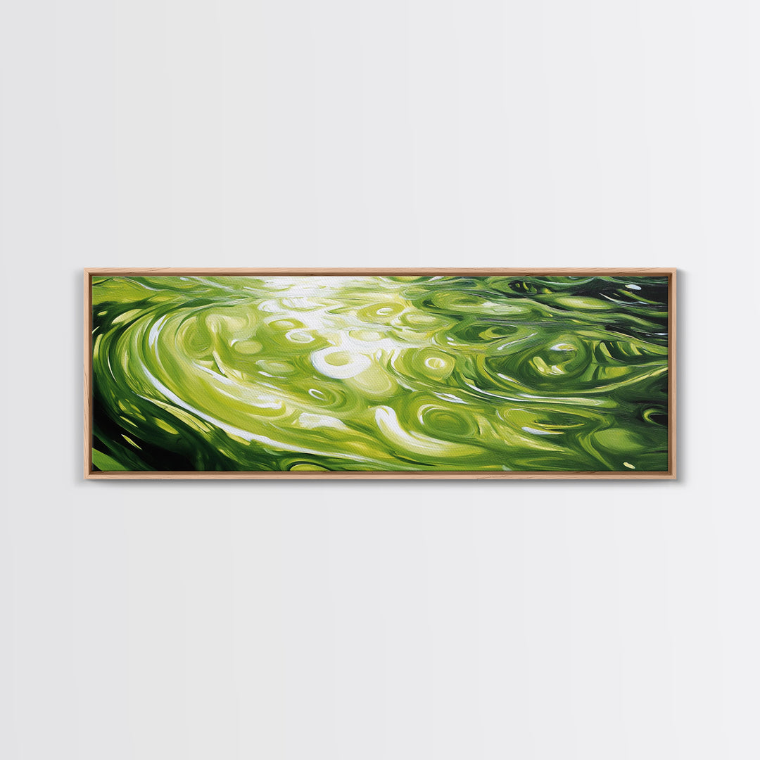 Abstract Green Swirl Painting, Modern Contemporary Wall Art, Nature Inspired Water Reflection, Trendy Office, Framed Canvas Print