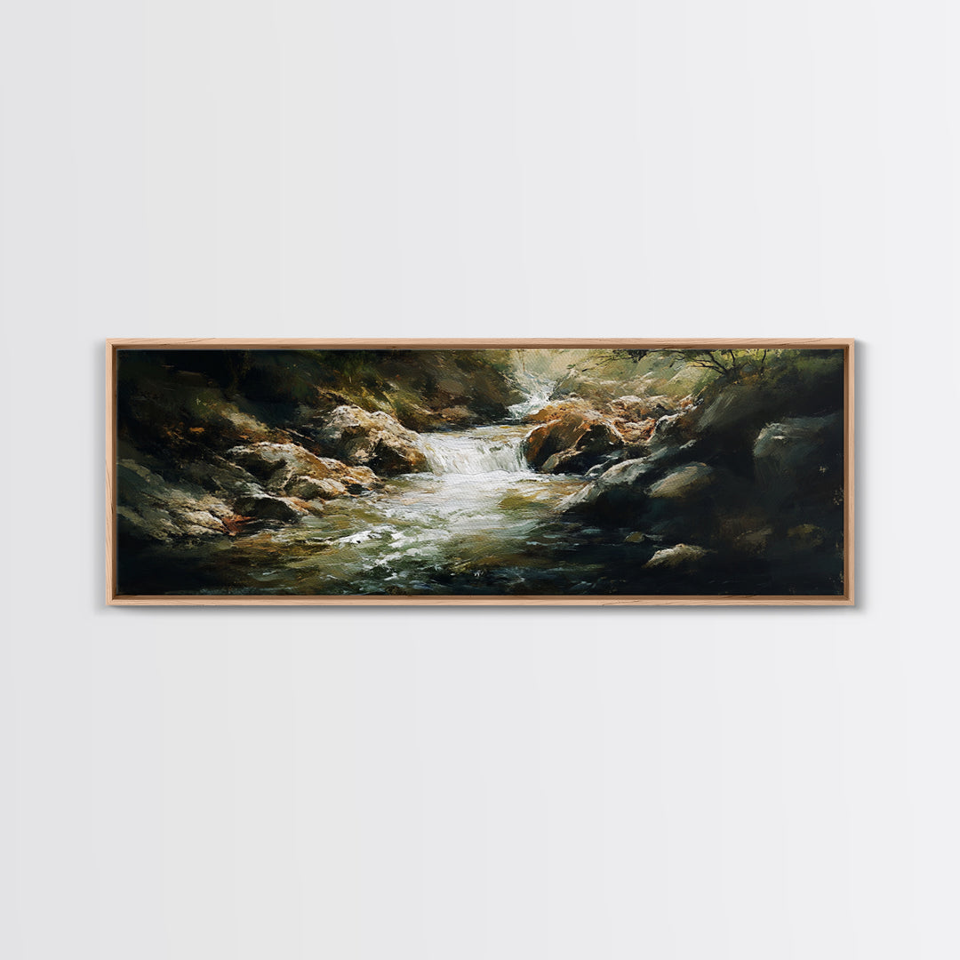 River Rapids Framed Canvas Print Rustic Nature Art, Flowing Water Painting, Cabin Wall Decor, Landscape Artwork, Lodge Decor