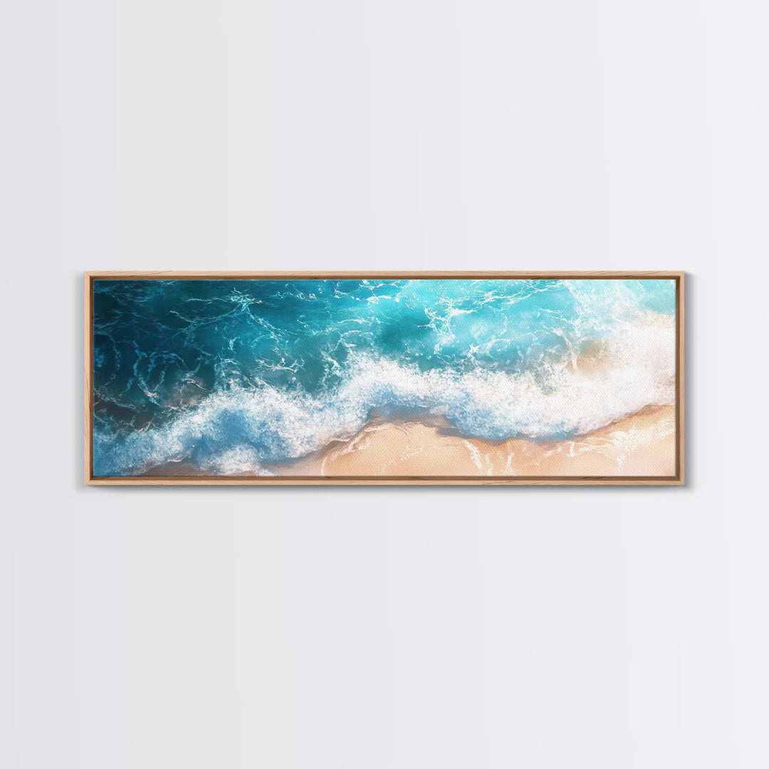 Beach Waves Canvas Print Tropical Shoreline Painting, Blue Ocean Art, Coastal Wall Decor, Relaxing Home Decor, Large Summer Wall Art