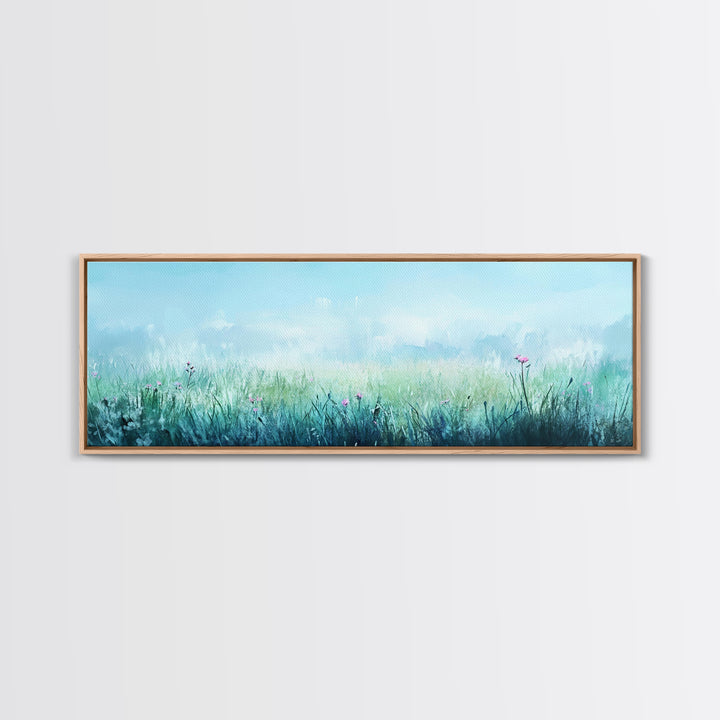 Dreamy Meadow Painting Framed Canvas Print - Soft Pastel Wildflower Art, Peaceful Nature Wall Decor, Bedroom BAesthetic, Gift Idea