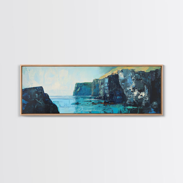 Coastal Cliffs Canvas Print Seascape Wall Art Ocean Waves Painting Nautical Decor Blue Tones Abstract Beach House Living Room Art