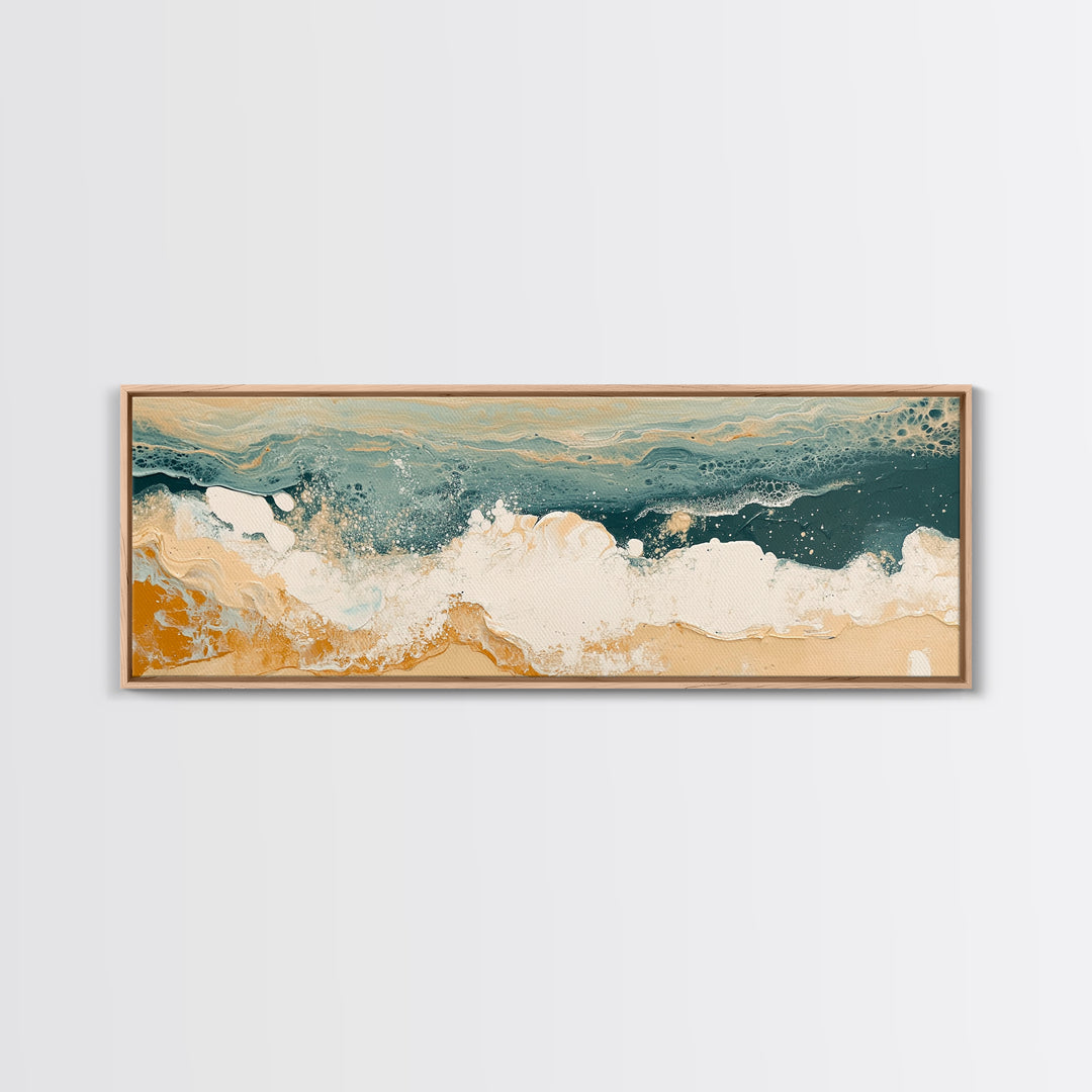 Abstract Ocean Waves Framed Canvas Print Coastal Wall Art, Beach House Decor, Modern Seascape, Large Wall Art, Minimalist Art