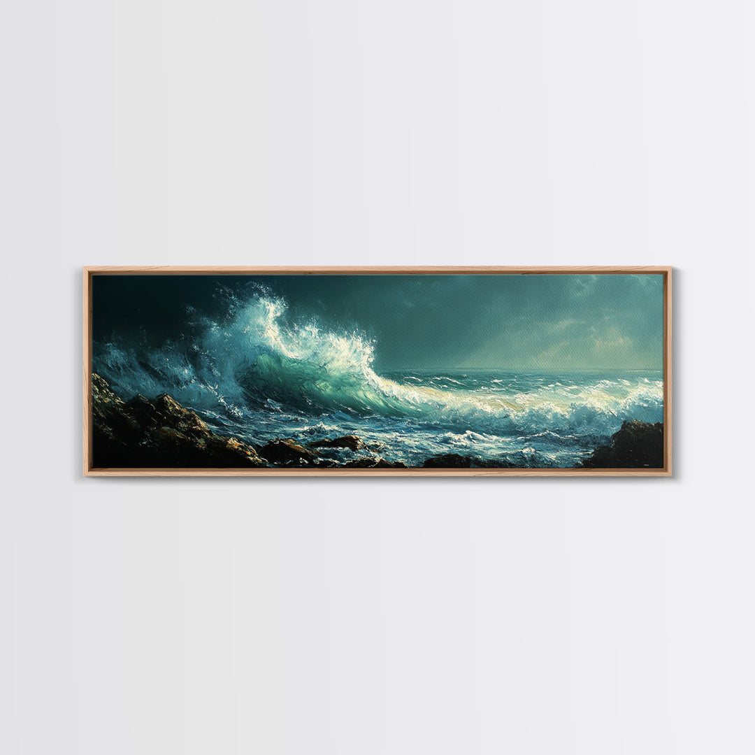 Dark Ocean Wave Canvas Print Dramatic Seascape Art, Coastal Wall Art, Stormy Water Painting, Nautical Home Decor, Large Wall Art