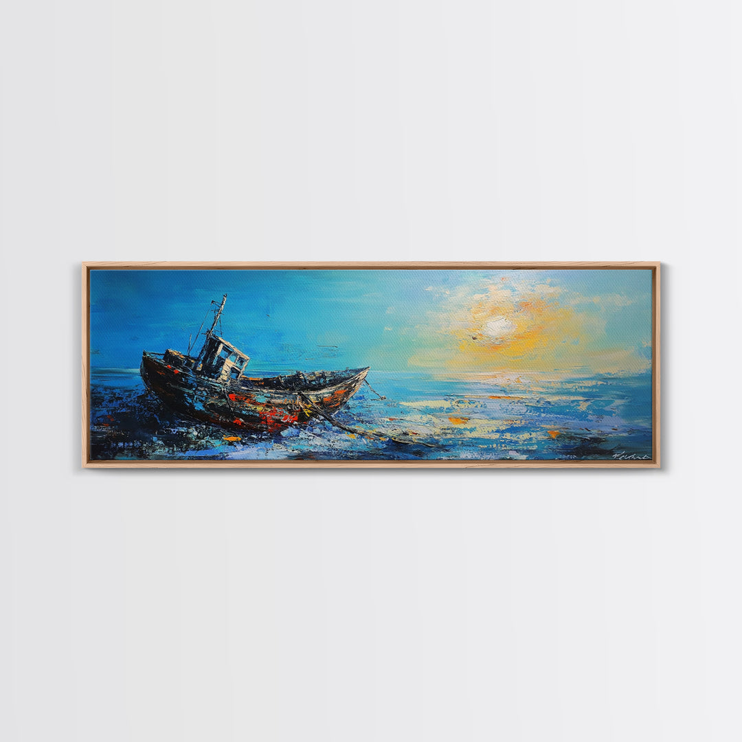 Abandoned Boat Canvas Print Nautical Wall Art, Coastal Decor, Seascape Painting, Ocean Inspired Artwork, Living Room Aesthetic