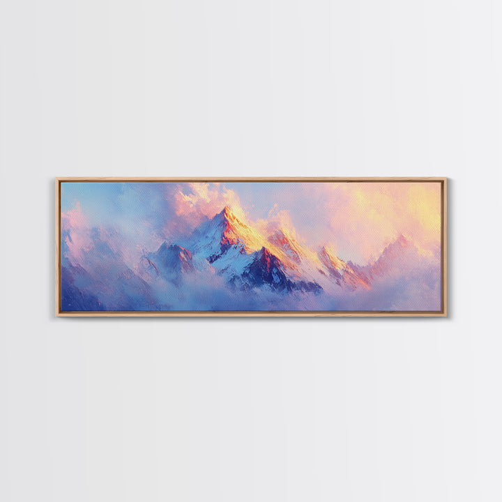 Dreamy Sunset Mountains Canvas Print Ethereal Landscape Art Pastel Sky Snowy Peaks Wall Decor Serene Bedroom Painting