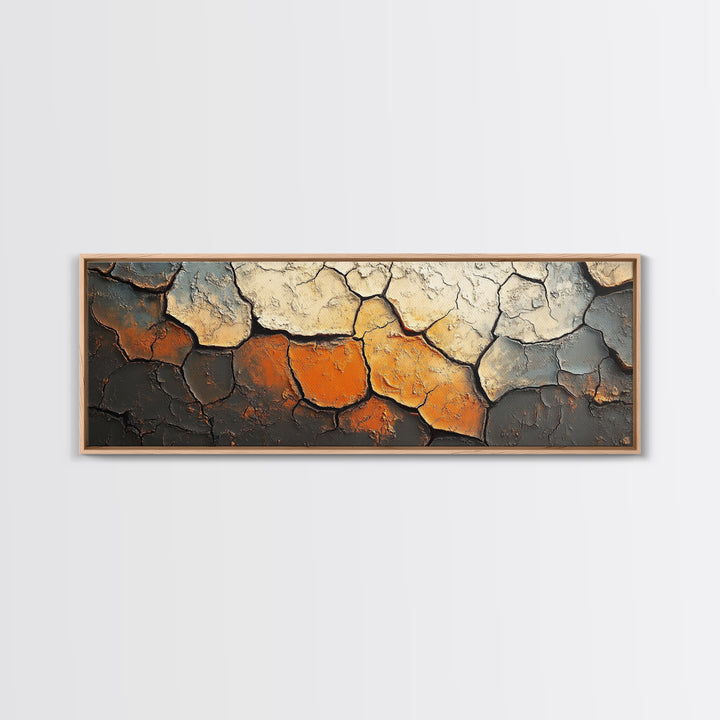 Cracked Earth, Textured Wall Art, Abstract Painting, Earthy Tones, Framed Canvas Print, Industrial Home Decor, Office Artwork