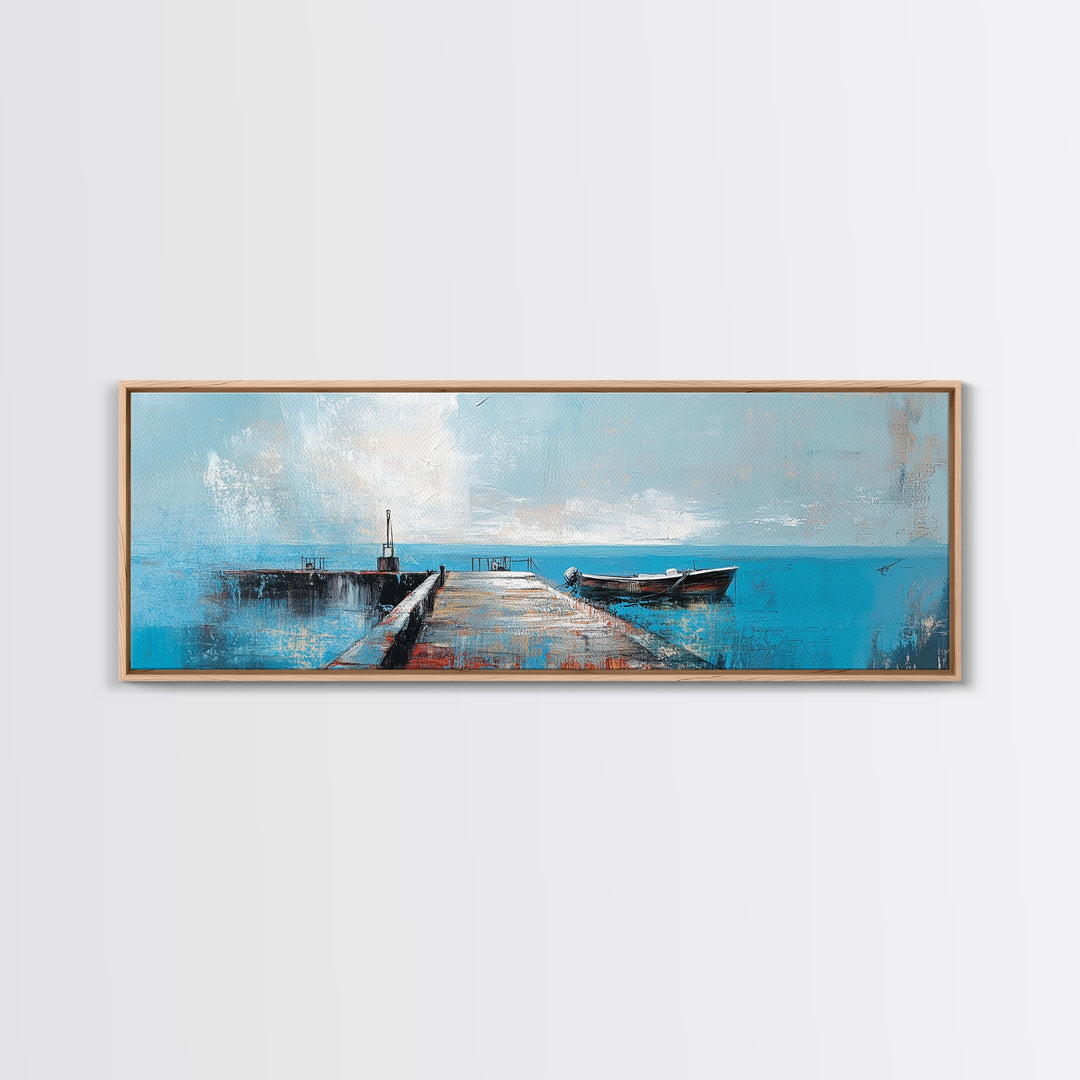 Ocean Pier, Blue Coastal Art, Nautical Wall Decor, Beach House Art, Living Room Wall Art, Seascape Painting, Canvas Print