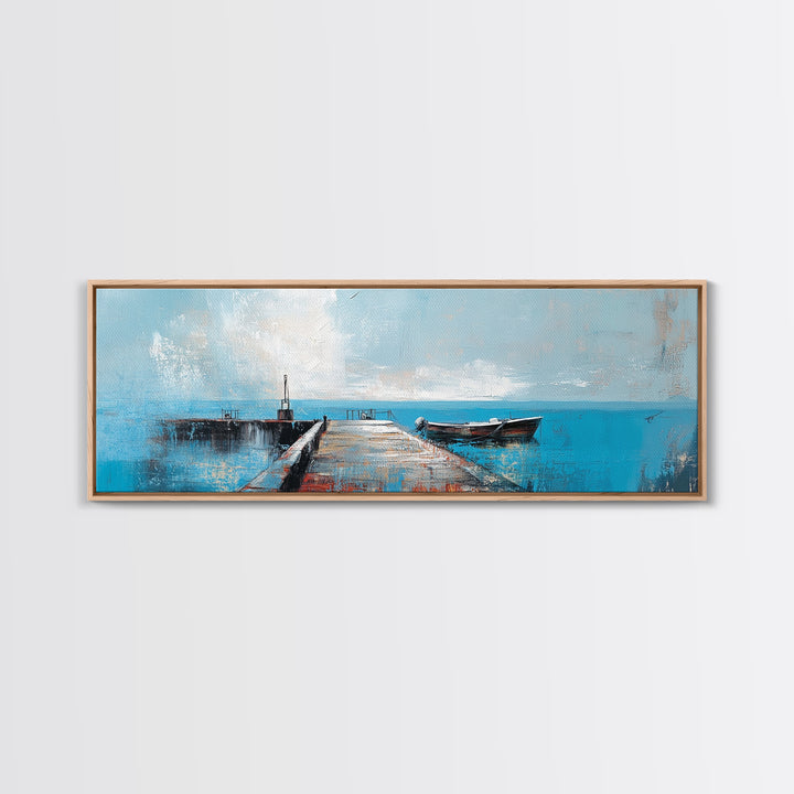 Ocean Pier, Blue Coastal Art, Nautical Wall Decor, Beach House Art, Living Room Wall Art, Seascape Painting, Canvas Print