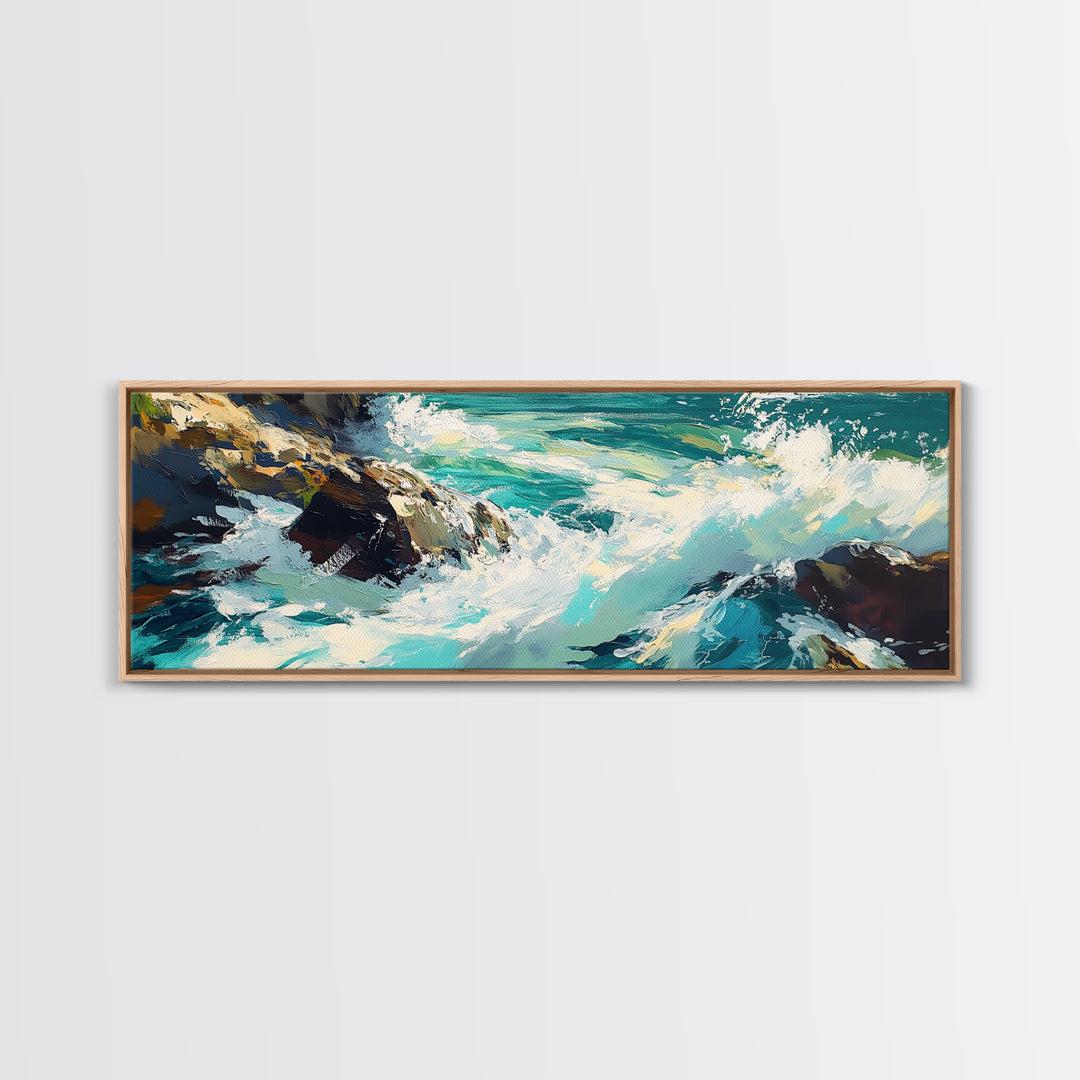Ocean Waves, Coastal Seascape Art, Beach House Wall Decor, Blue Abstract Painting, Living Room Art, Modern Print, Canvas Print