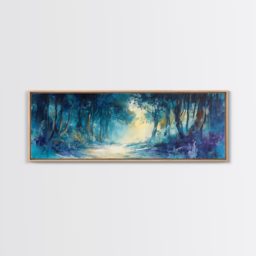 Mystical Forest, Blue Woodland Scene, Nature Art, Dark Forest Painting, Bedroom Wall Art, Canvas Print, Framed Canvas Print