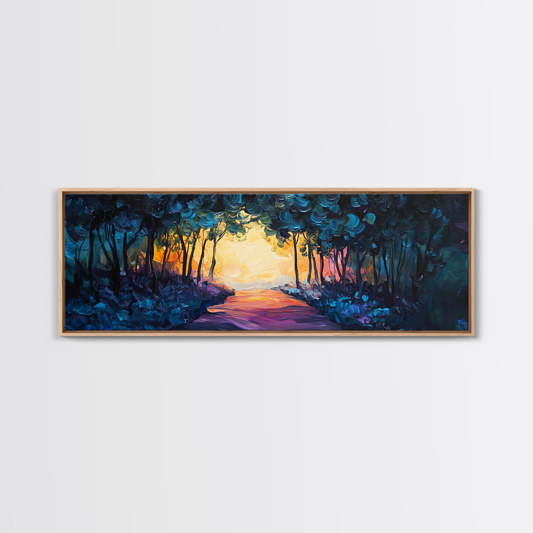 Enchanted Forest, Magical Nature Scene, Sunset Pathway Art, Mystical Landscape, Dreamy Wall Decor, Framed Canvas Print