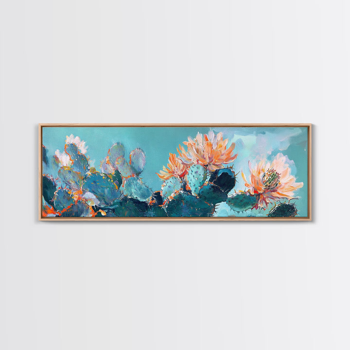 Blooming Cactus Flowers Canvas Print Vibrant Desert Painting, Boho Wall Art, Southwest Decor, Botanical Living Room Artwork
