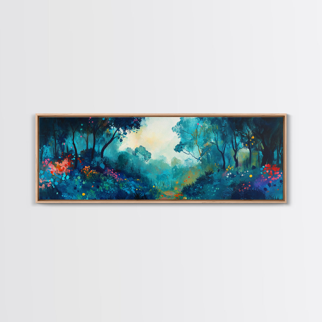 Mystical Forest Framed Canvas Print, Enchanted Woods Art, Vibrant Landscape Wall Art, Nature Home Decor, Boho Aesthetic