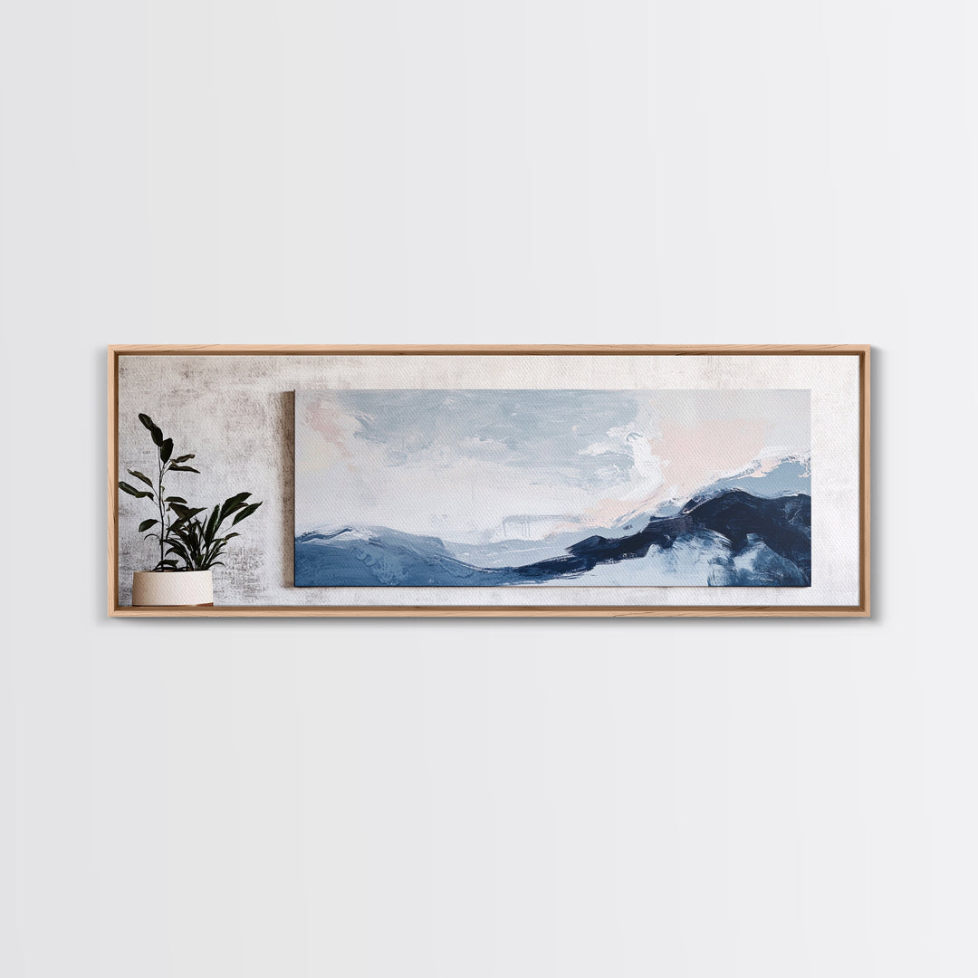 Blue Abstract Waves Canvas Print Minimalist Coastal Wall Art, Serene Seascape Painting, Modern Office or Living Room Decor, Gift Idea