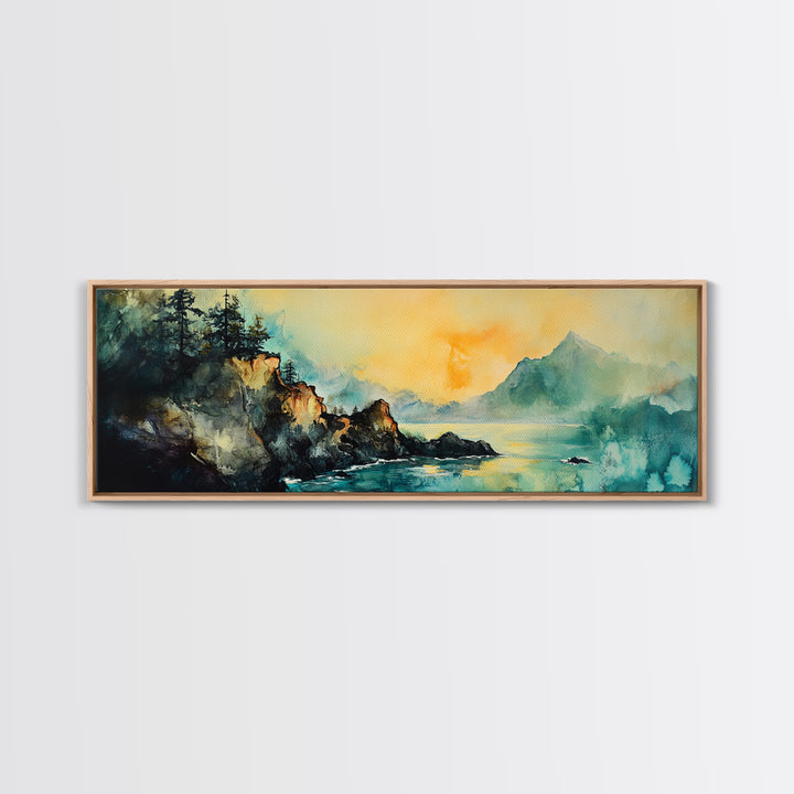 Coastal Cliff Sunset Canvas Print Atmospheric Nature Wall Art, Golden Hour Landscape, Relaxing Bedroom or Living Room Decor, Gift Idea
