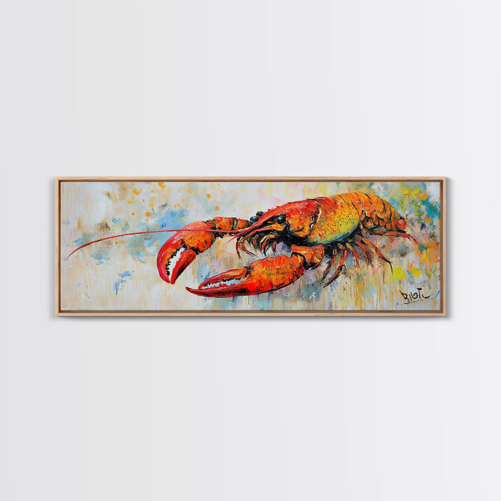 Bold Lobster Painting Canvas Print Vibrant Coastal Kitchen Wall Art, Seafood Restaurant Decor, Nautical Dining Room or Bar Artwork