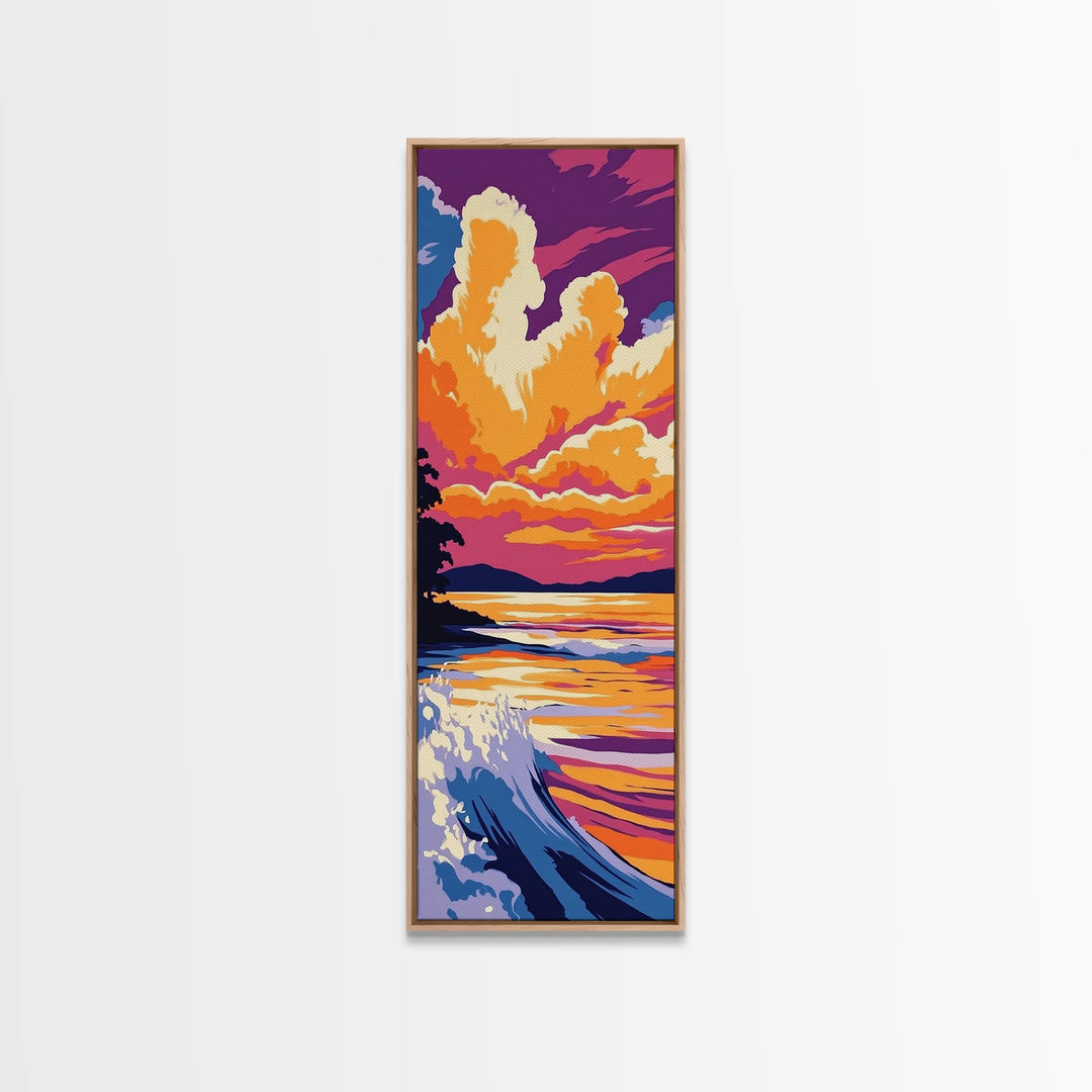 Ocean Sunset Wave, Beach Landscape, Vibrant Seascape, Framed Canvas Print, Coastal Wall Art, Nautical Decor, Summer Home Accent