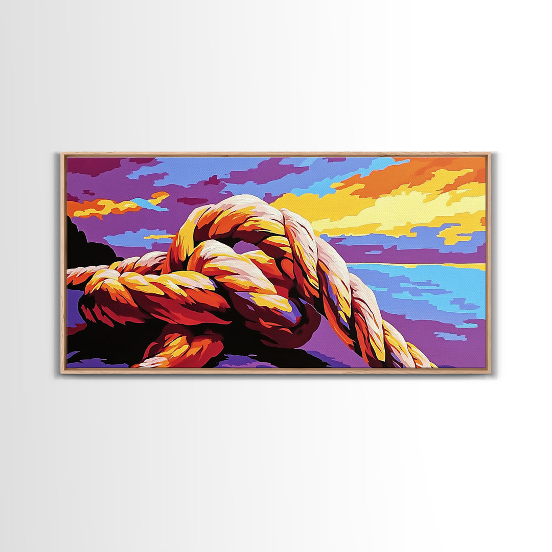 Nautical Knot, Ocean View, Coastal Decor, Framed Canvas Print, Sunset Seascape, Beach House Art, Sailing Gift, Maritime Theme