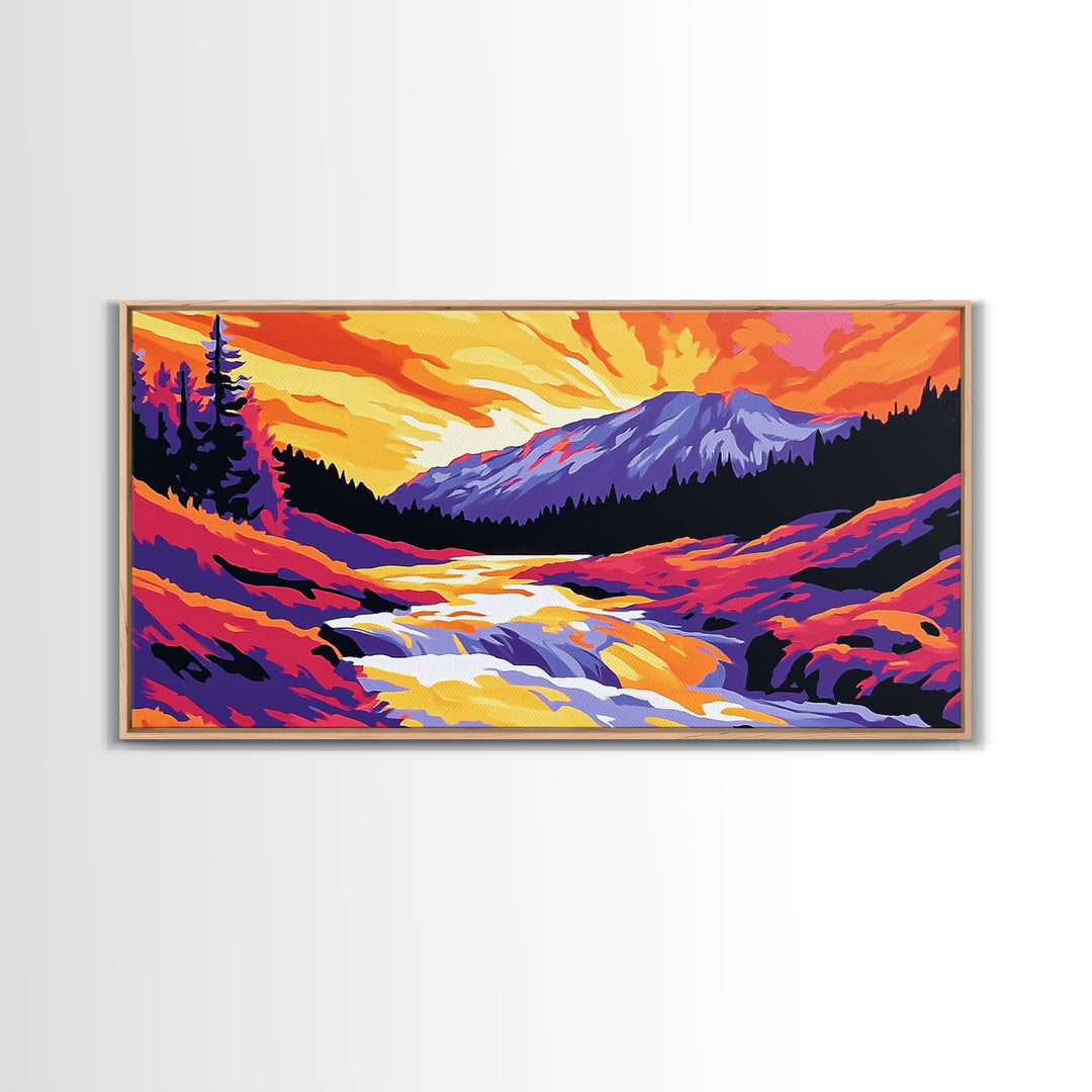 Ocean Cave, Sunset Glow, Coastal Escape, Nature Wall Art, Tropical Home Decor, Framed Canvas Print, Serene Seascape Painting
