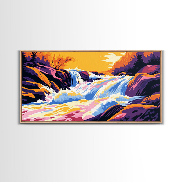 Mountain Wildflowers, Colorful Nature Scene, Sunset Glow, Vibrant Art, Scenic Landscape, Framed Canvas Print, Living Room Wall Art