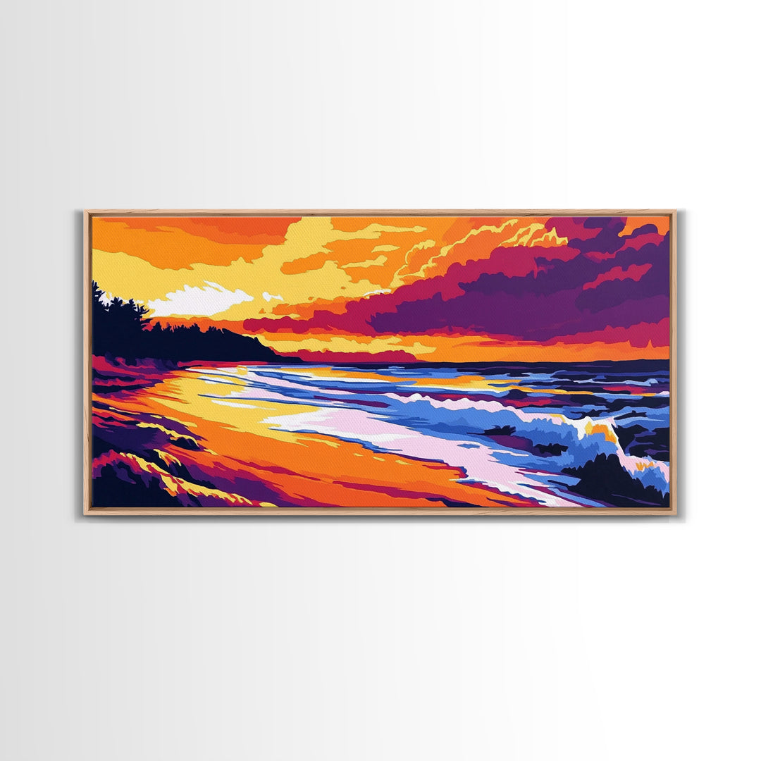 Ocean Sunset, Coastal Waves, Beach Wall Art, Canvas Print, Vibrant Seascape, Nautical Home Decor, Summer Art, Tropical Landscape