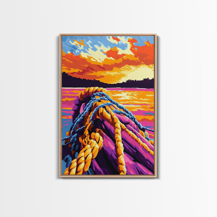 Nautical Rope, Sunset Water, Coastal Art, Canvas Print, Ocean Decor, Vibrant Wall Art, Beach House Decor, Bedroom Wall Art