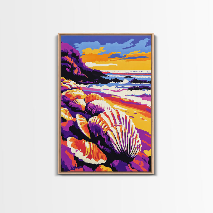 Ocean Shore, Shells, Beach, Waves, Canvas Print, Coastal Wall Art, Nautical Decor, Seaside Living, Bathroom Artwork, Summer Vibes