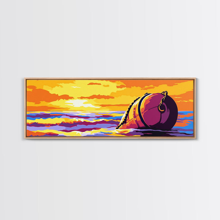 Ocean Sunset, Floating Buoy, Canvas Print, Nautical Art, Coastal Home Decor, Beach House Wall Art, Vibrant Seascape, Living Room Decor