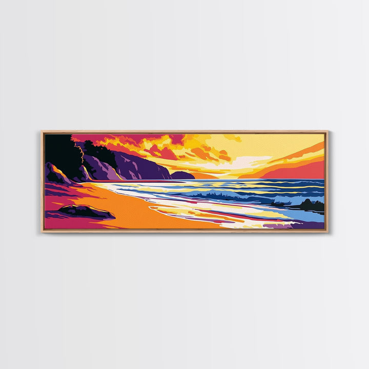 Ocean Shore, Vibrant Sunset, Golden Beach, Coastal Landscape, Canvas Print, Beach House Decor, Nautical Wall Art, Relaxing Aesthetic