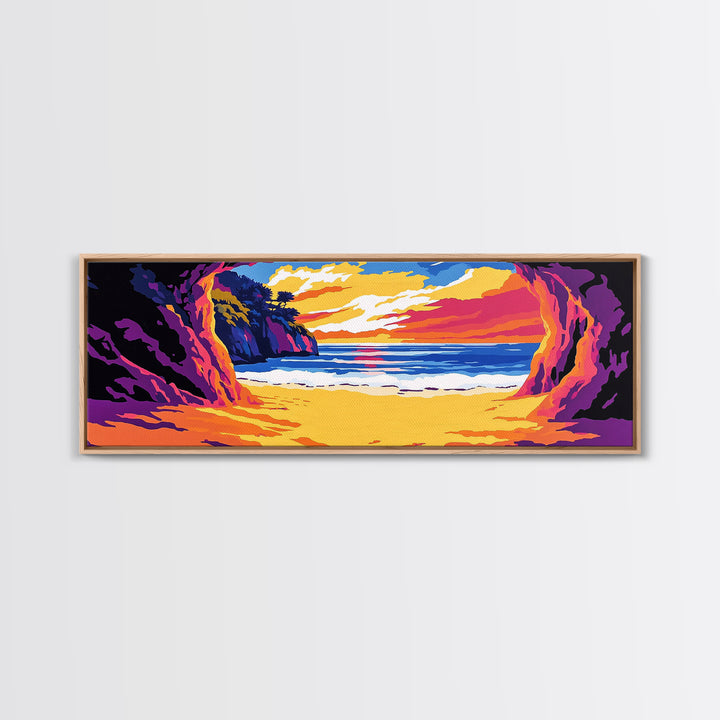 Ocean Cave, Hidden Beach, Coastal Retreat Art, Tropical Escape Print, Beach House Wall Decor, Framed Canvas Print, Vacation Home Art