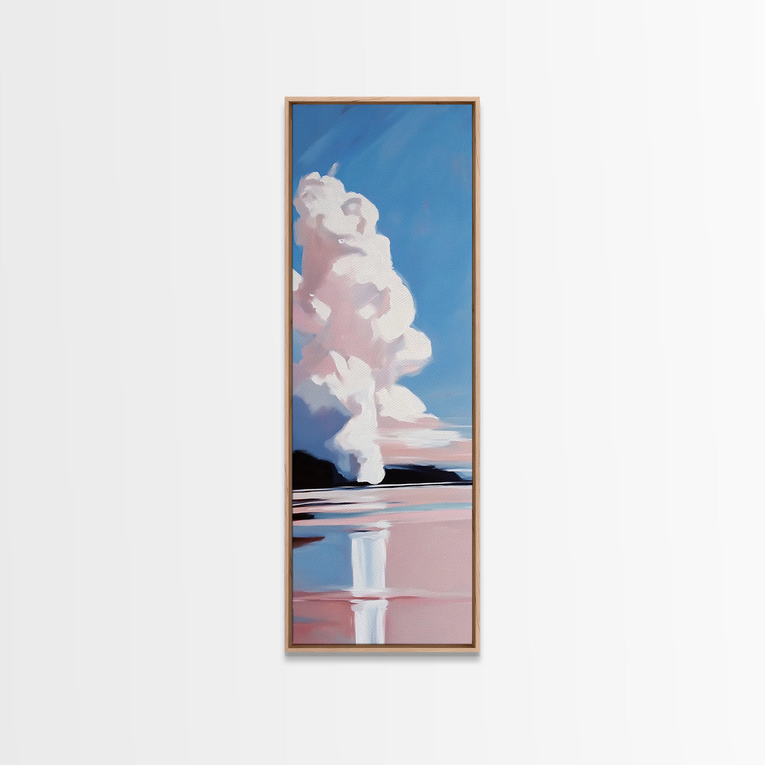 Cloud Reflection, Pink Sky, Blue Horizon, Framed Canvas Print, Minimalist Wall Art, Modern Decor, Living Room Art, Nature Print