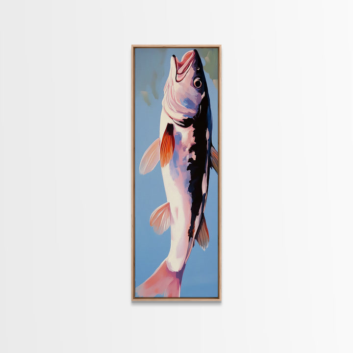 Abstract Fish, Minimalist Coastal, Blue and Pink Art, Framed Canvas Print, Modern Nautical Decor, Beach House, Kitchen Wall Art