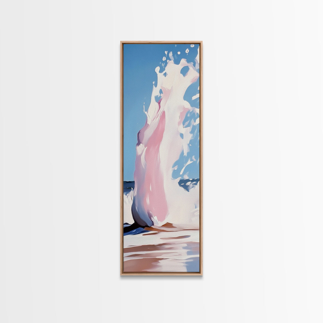 Ocean Wave Splash, Coastal Decor, Pink Beach Art, Framed Canvas Print, Modern Seascape, Minimalist Art, Bathroom Wall Art