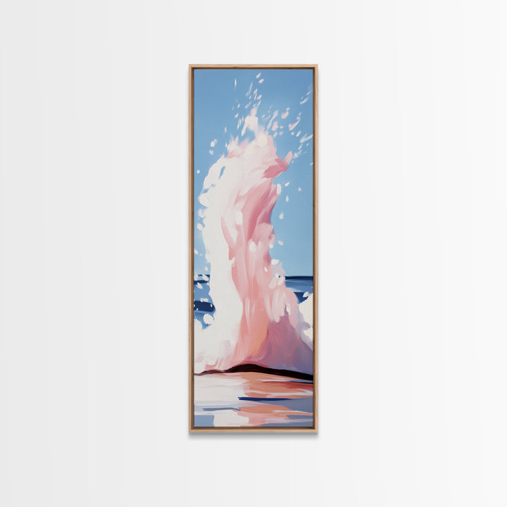 Ocean Splash, Coastal Abstract, Surreal Wave, Framed Canvas Print, Minimalist Seascape, Living Room Wall Art, Dreamy Blue and Pink