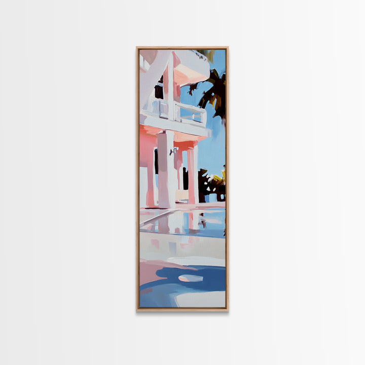 Modern Villa, Coastal Home, Palm Tree Art, Framed Canvas Print, Contemporary Architecture, Living Room Wall Art, Tropical Decor