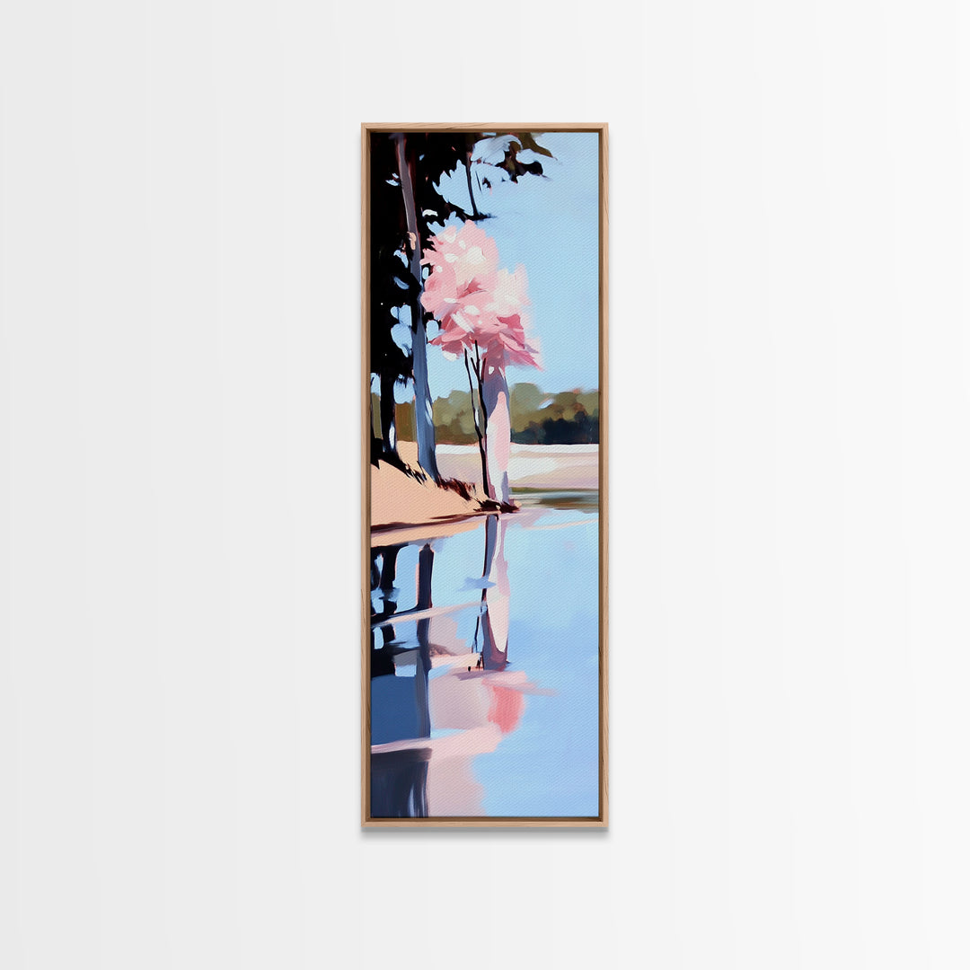 Cherry Blossom Reflection, Peaceful Nature Scene, Pastel Wall Art, Canvas Print, Bedroom Decor, Elegant Minimalist Art, Zen Aesthetic