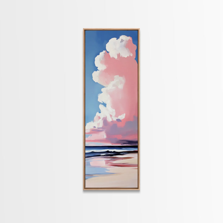 Pink Clouds, Coastal Sky, Beach Serenity, Canvas Print, Pastel Wall Art, Minimalist Painting, Bedroom Decor, Dreamy Art, Gift