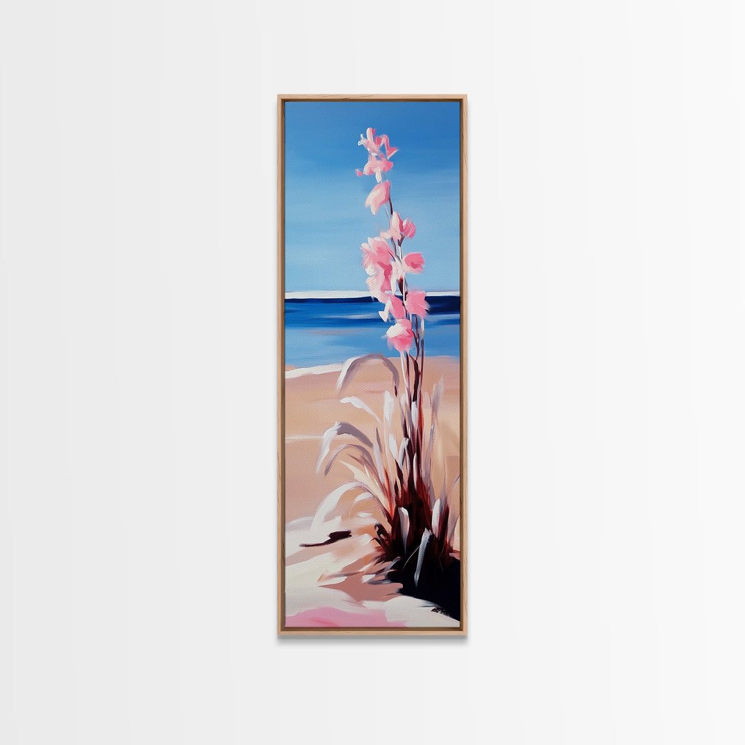 Beach Flowers, Ocean View, Coastal Art, Framed Canvas Print, Boho Seascape, Serene Landscape, Minimalist Beach Decor, Living Room Art