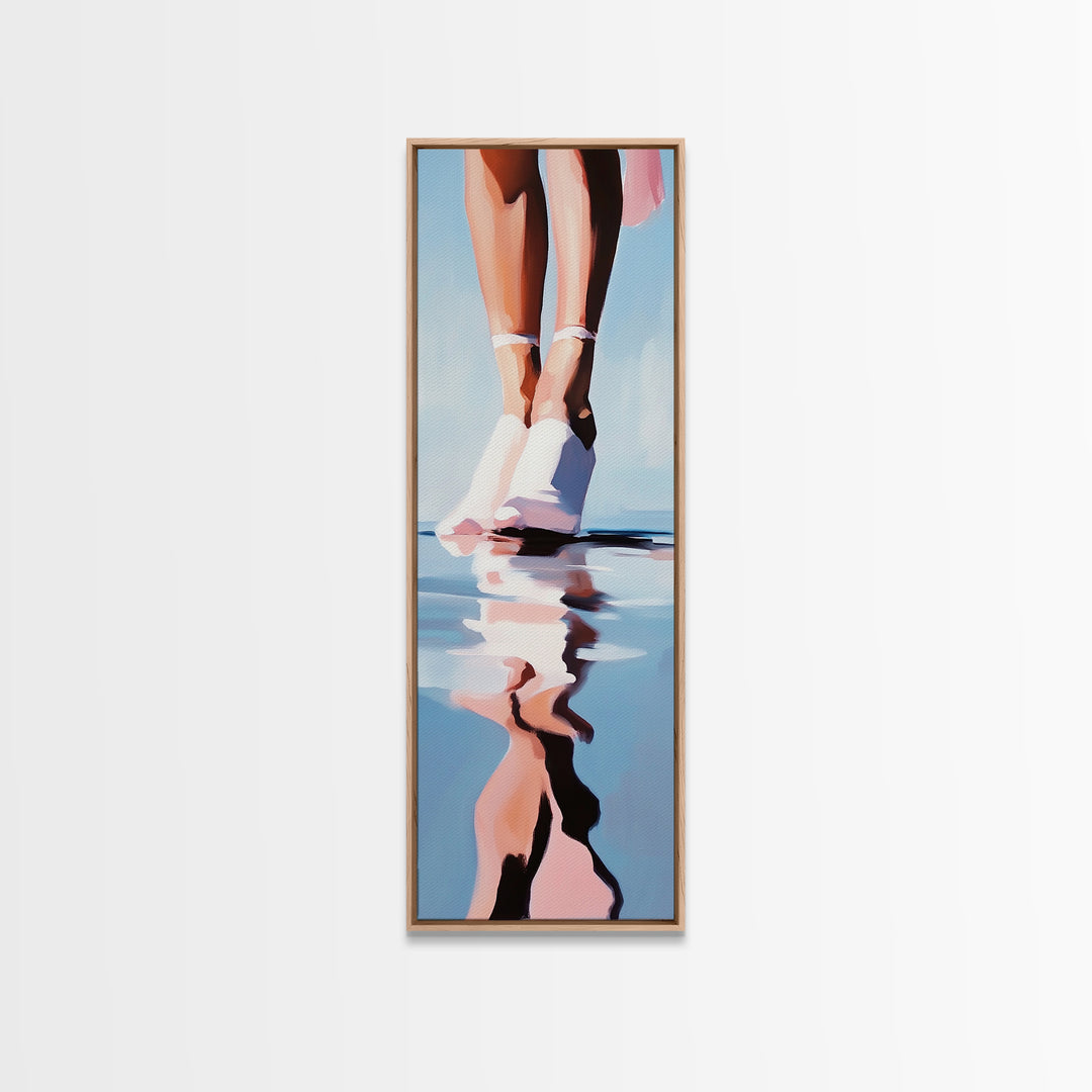 Ballet Feet, Water Reflection, Framed Canvas Print, Elegant Dance Art, Feminine Bedroom Decor, Pastel Aesthetic, Minimalist Wall Art