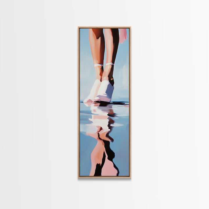 Ballet Feet, Water Reflection, Framed Canvas Print, Elegant Dance Art, Feminine Bedroom Decor, Pastel Aesthetic, Minimalist Wall Art