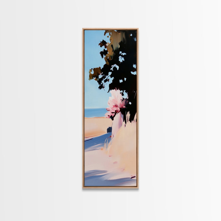 Coastal Serenity, Sunlit Landscape Art, Beachside Tranquility, Nature Inspired, Peaceful Horizon, Warm Aesthetic, Living Room Canvas Print