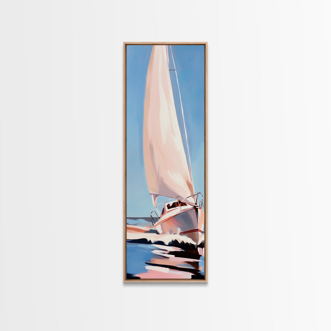 Sailing Dream, Nautical Adventure Art, Soft Pastel Seascape, Elegant Coastal Decor, Minimalist Ocean Scene, Framed Canvas Print