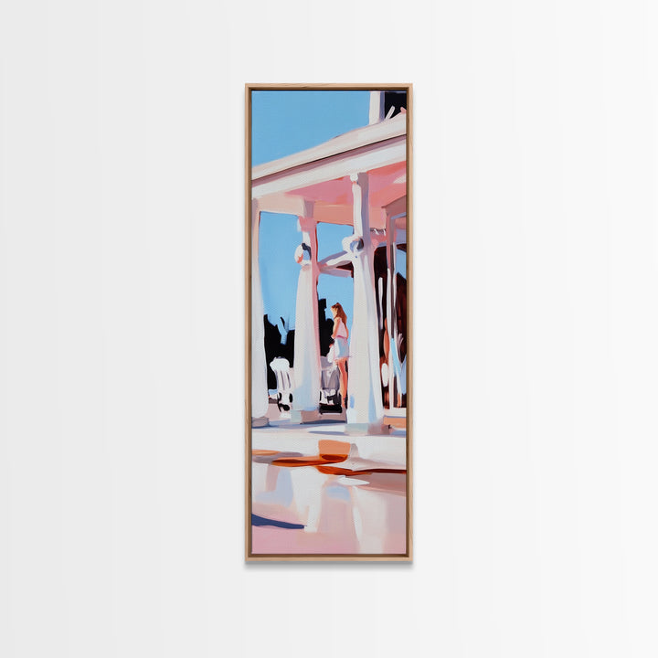 Coastal Columns, Summer Escape, Warm Pastels, Architecture Art, Framed Canvas Print, Living Room Wall Art, Modern Decor, Beach House Style