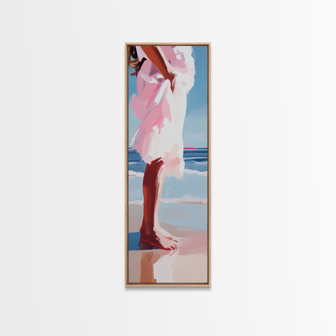Barefoot Serenity, Ocean Breeze, Feminine Beach Art, Framed Canvas Print, Coastal Decor, Minimalist Wall Art, Bedroom Artwork