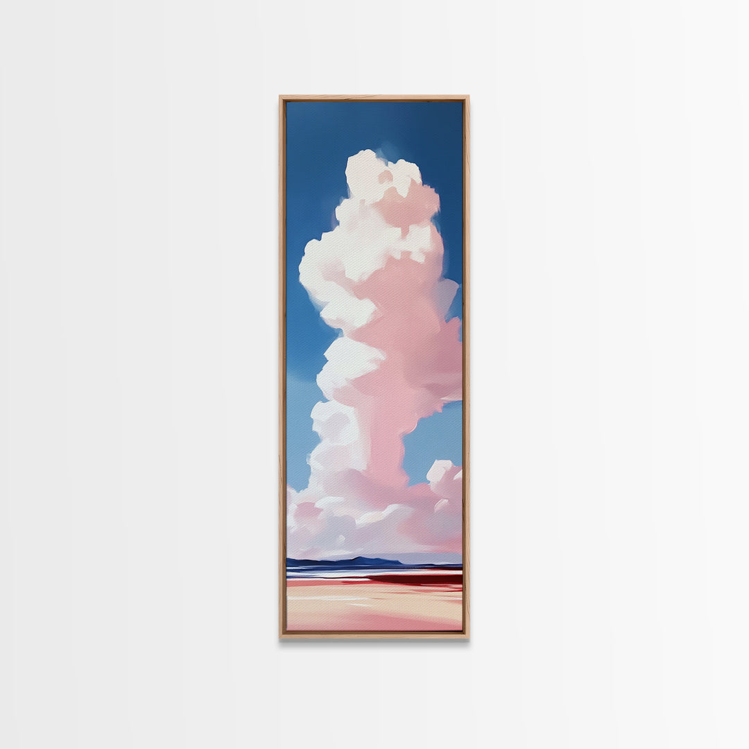 Pink Clouds, Serene Landscape, Minimalist Sky Art, Dreamy Coastal Scene, Soft Pastel Home Decor, Large Framed Canvas Print, Living Room Art