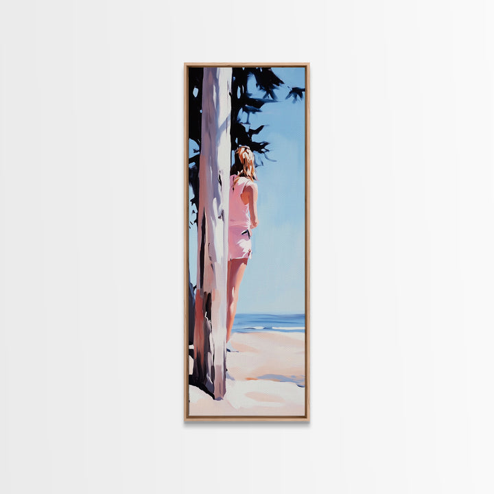 Beach Girl, Coastal Lifestyle, Summer Vibes, Ocean Inspired Aesthetic, Beach Wall Art, Sun-Kissed Decor, Framed Canvas Print, Relaxing Art