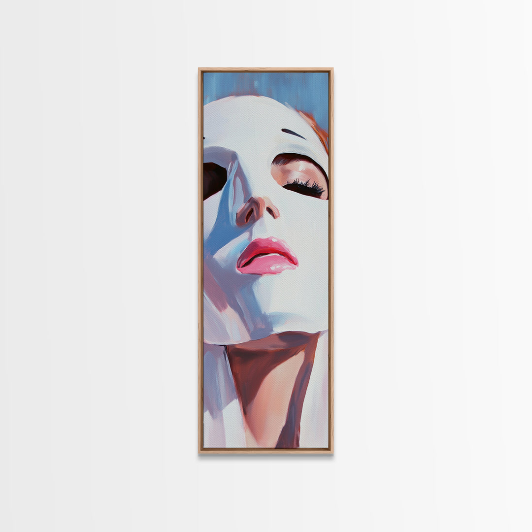 Masked Woman Portrait, Surreal Face Art, Abstract Feminine Painting, Contemporary Wall Art, Modern Aesthetic, Framed Canvas Print