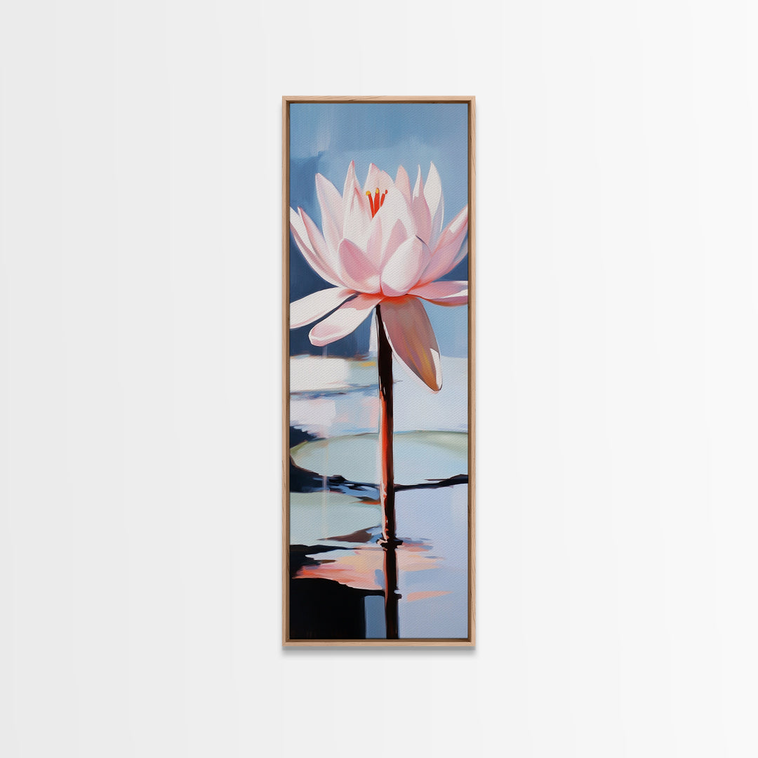 Blooming Lotus, Nature Inspired, Zen Aesthetic, Framed Canvas Print, Spa Wall Decor, Tranquil Water Art, Botanical Painting